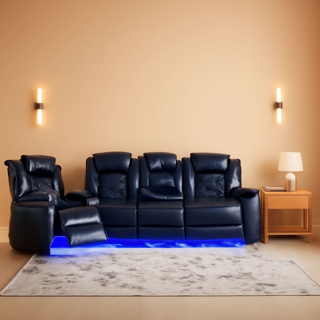 Black 3Piece Power Recliner Sofa Set With LED Light