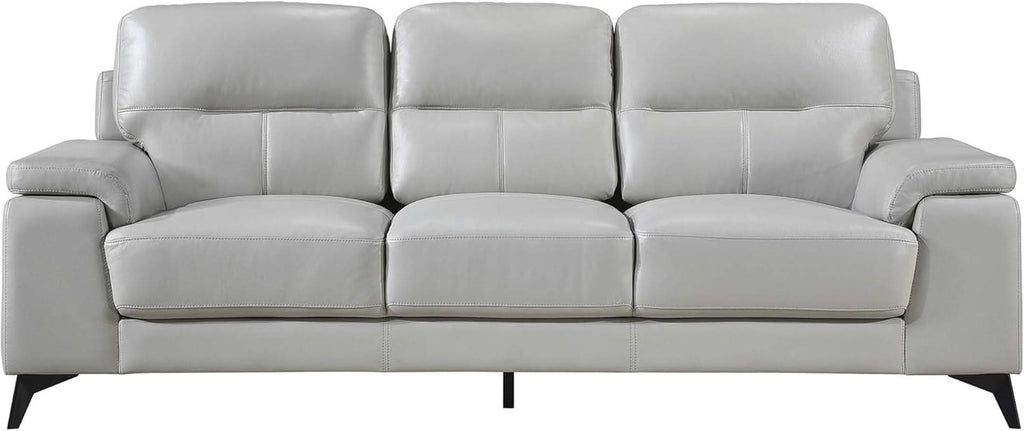 89 Inch Leather Sofa Silver Gray With Metal Legs Wood Frame