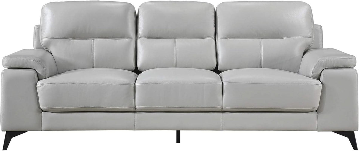 89 Inch Leather Sofa Silver Gray With Metal Legs Wood Frame