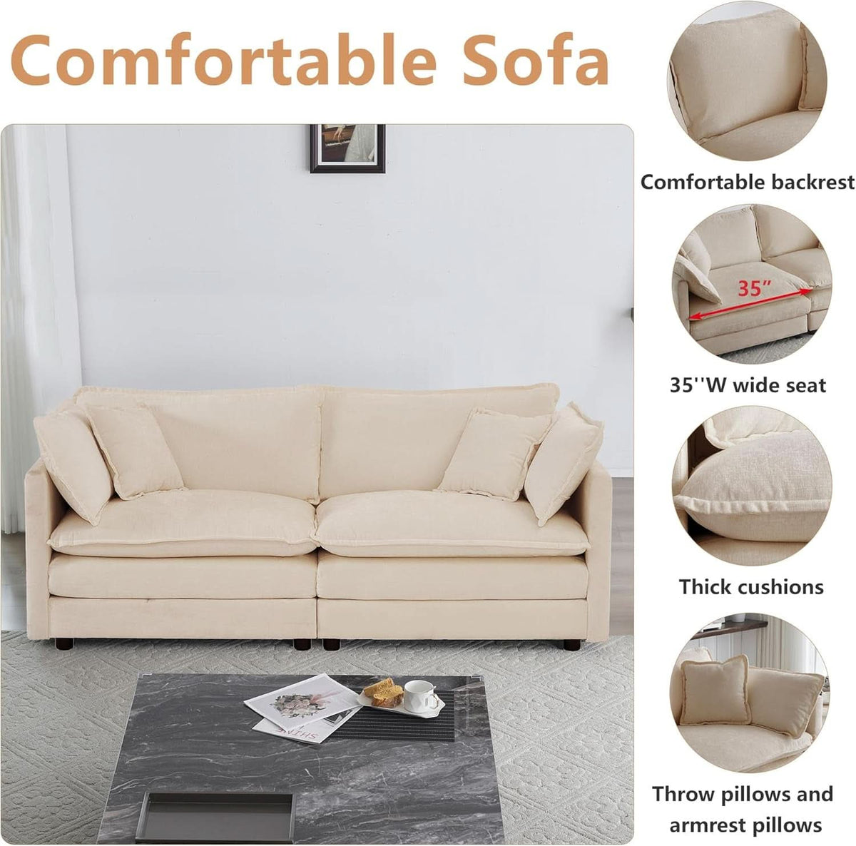 Light Coffee Chenille 2 Piece Loveseat Couch And Armchair
