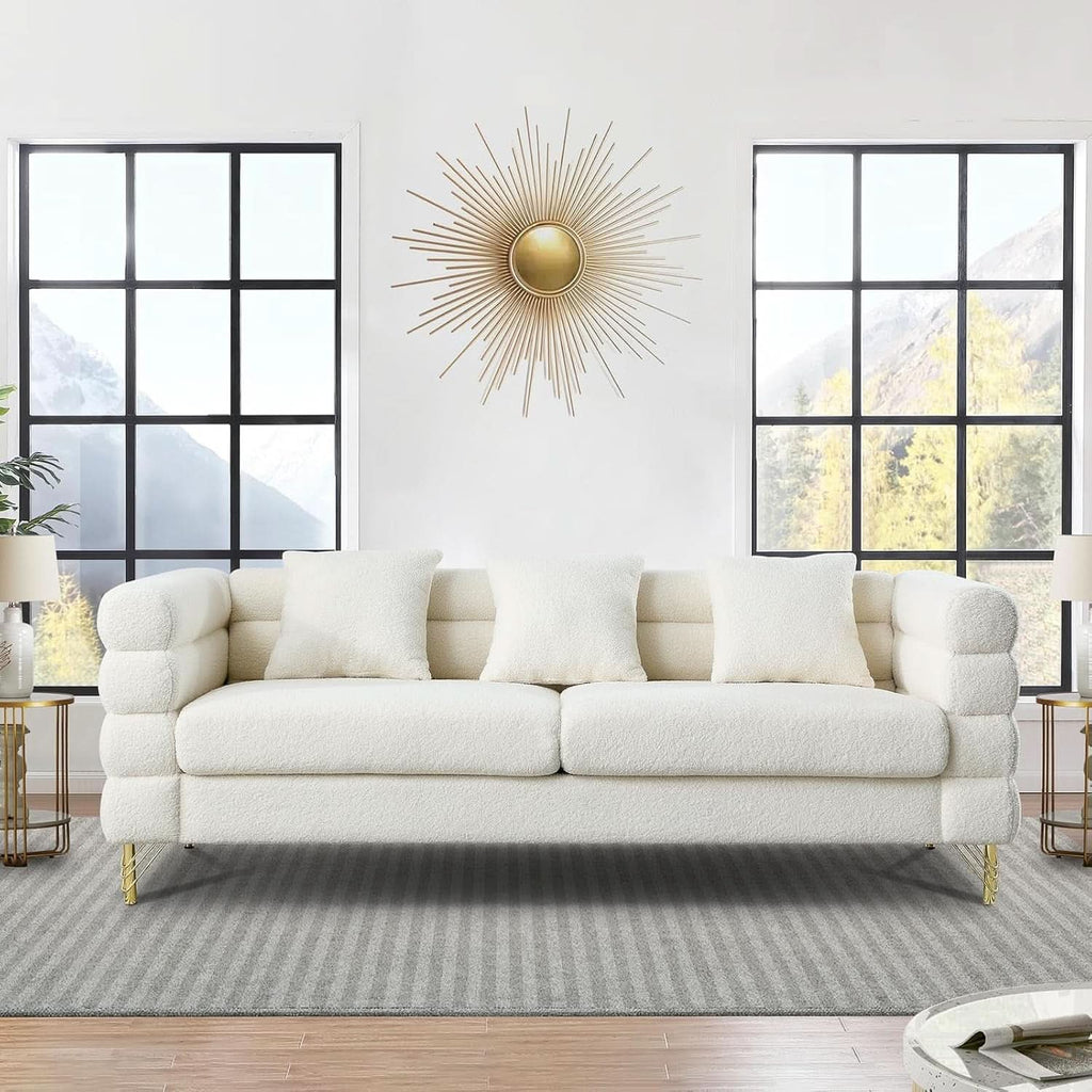 Two Piece Living Room Sofa Set White Teddy Boucle With Loveseat And Three Seater Deep Seat Cushioned Upholstered Sofa