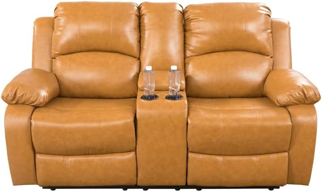 Leather Manual Recliner Sofa Set Ginger 3Piece Living Room