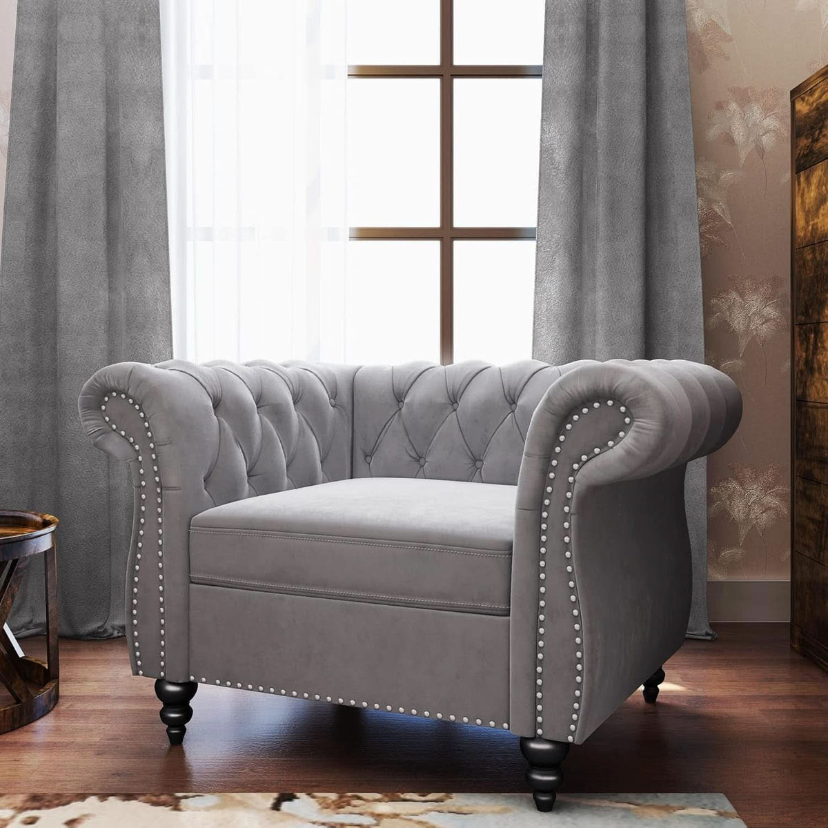 3 Piece Velvet Living Room Set Sectional Chesterfield Sofa Upholstered Loveseat And Chair