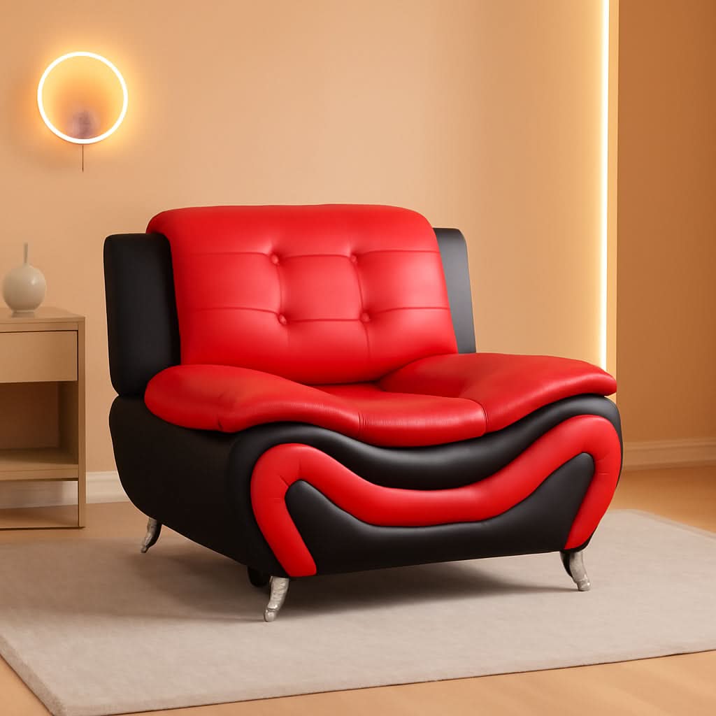 Two Tone Black And Red Leather Sofa Set For Living Room