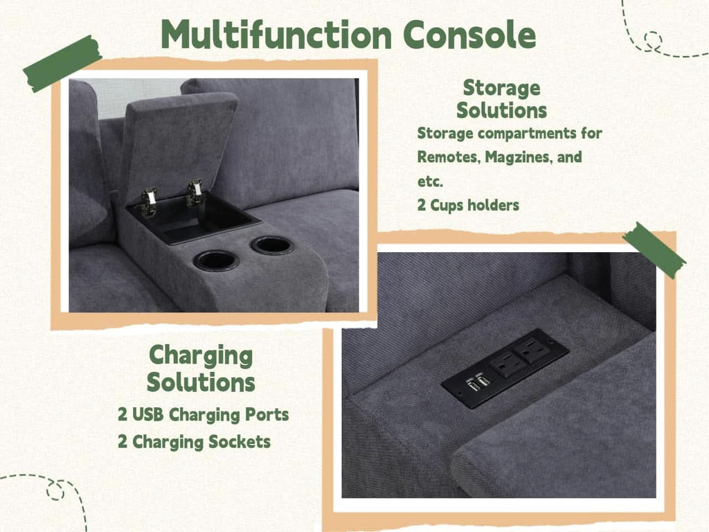 Flannel Modular Sectional Sofa With USB Ports Grey