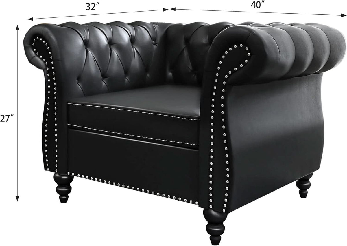 Two Piece Chesterfield Leather Living Room Set With Black Leather Loveseat And Chair