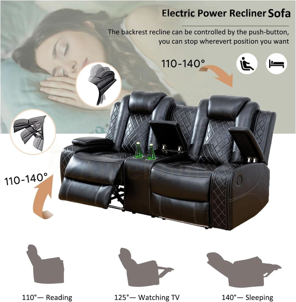 Black 3Piece Power Recliner Sofa Set With LED Light