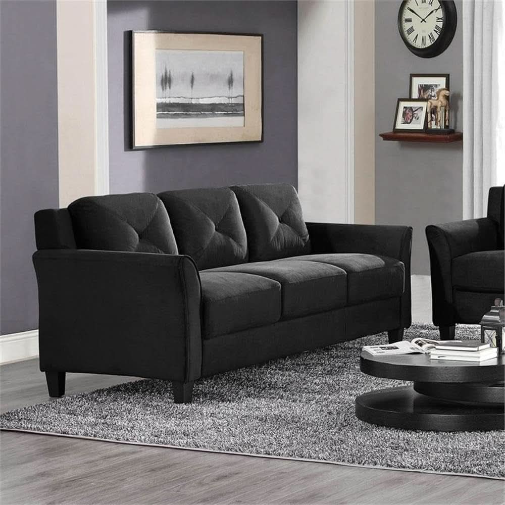 Two Piece Polyester Microfiber Upholstered Sofa Set With 78 Inch Wide Sofa And 56 Inch Wide Loveseat In Black