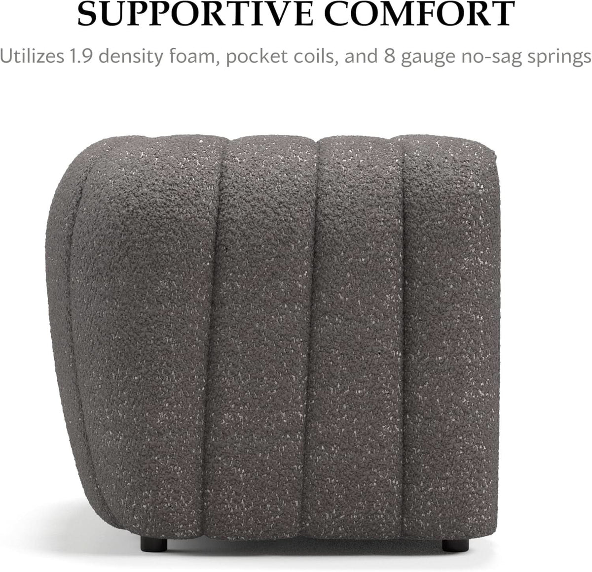 Charcoal Gray Vertical Channel Tufted 3 Piece Sofa Set