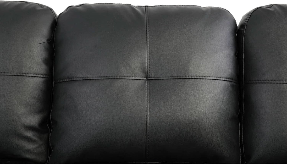 Faux Leather L Shaped Sectional Sofa Black 103 Inch Wide With Ottoman