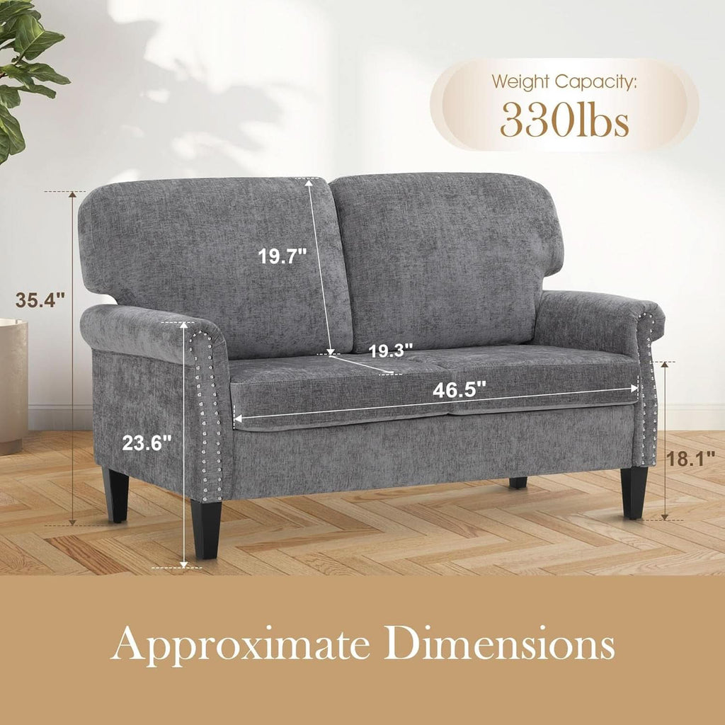 3 Piece Living Room Furniture Set Grey Linen Fabric Loveseat And Two Accent Chairs