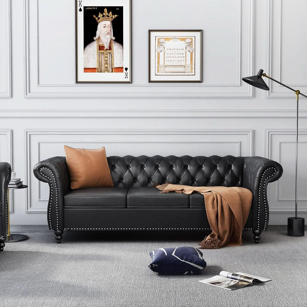 3 Piece Living Room Sectional Sofa Set Black Modern