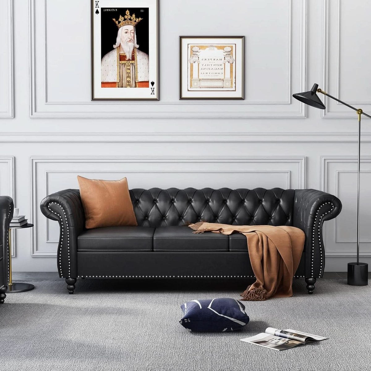 3 Piece Living Room Sectional Sofa Set Black Modern