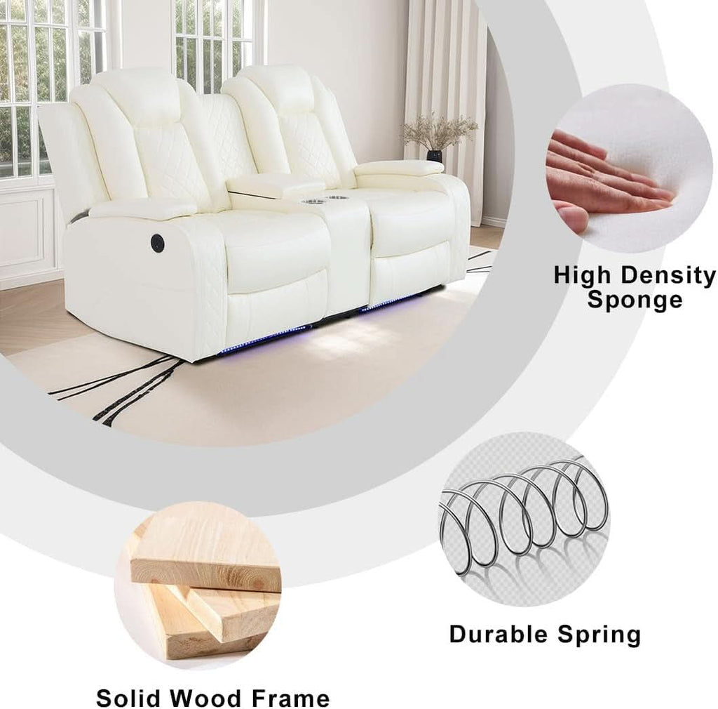 Living Room Set Leather Sofa Power Recliner Creamy White