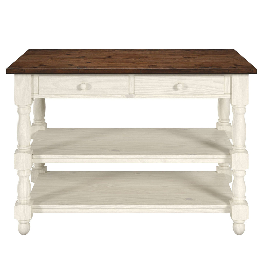 Wood Kitchen Island 2 Drawers 2 Shelf White Distressed | Furniture Dash