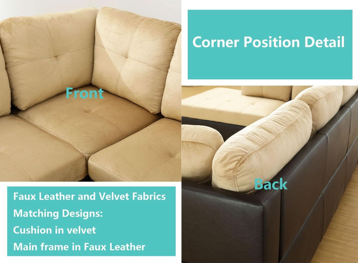 Beige 105 Inch L Shaped Sectional Sofa With Storage Ottoman