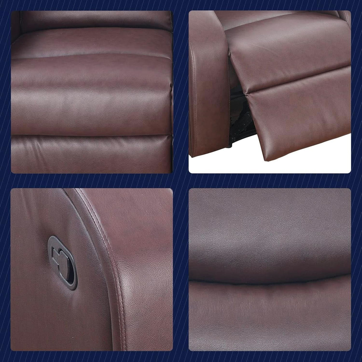Grayson 3 Piece Faux Leather Recliner Set Sofa Loveseat Chair Brown