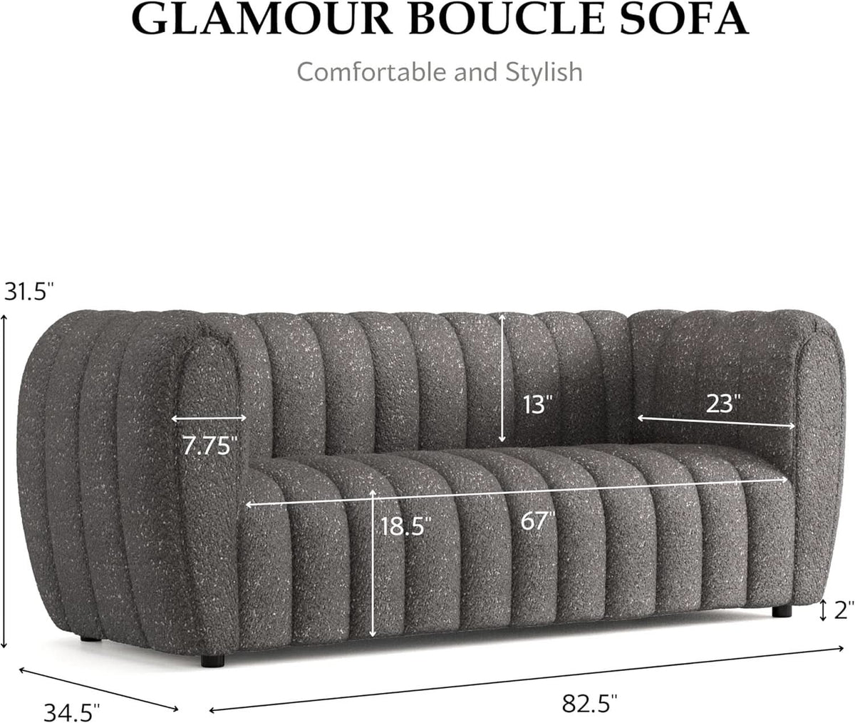 Charcoal Gray Vertical Channel Tufted 3 Piece Sofa Set