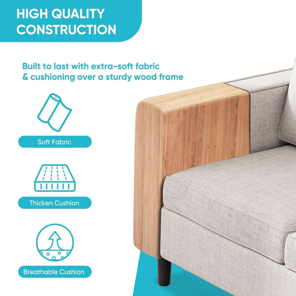 Beige 6 Seater Sectional Sofa With Movable Ottoman