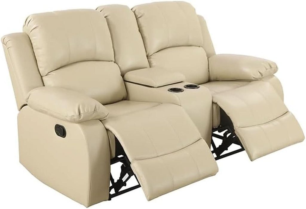 Beige 3 Piece Manual Recliner Sofa Set With Cup Holders