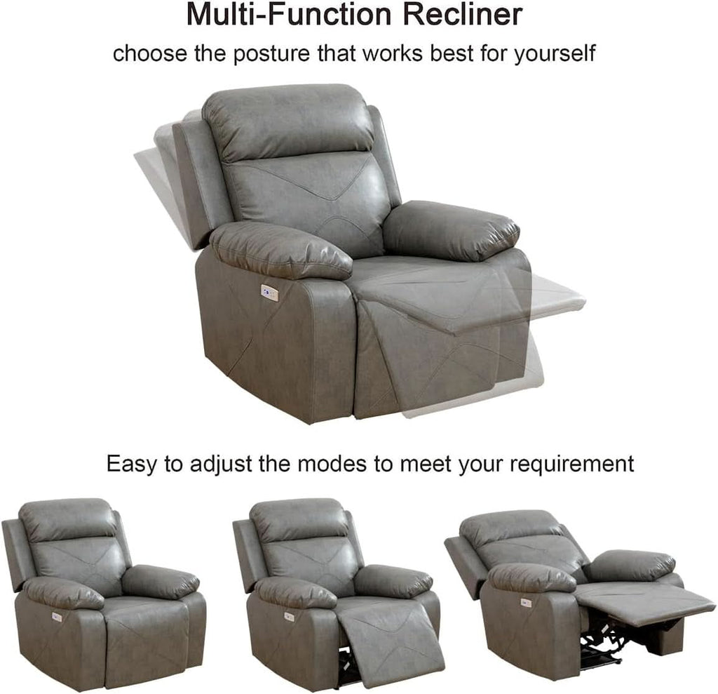 Power Recliner Sofa Set With LED Lights Grey Two Piece