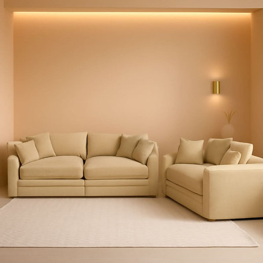 Oversized 2 Piece Sofa Set Camel 3 Seater And Loveseat