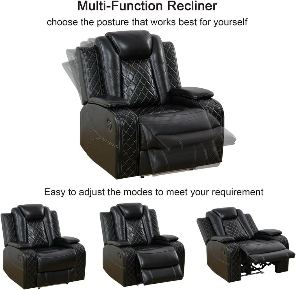 Power Recliner Sofa With LED Lights Black Leather 2 Piece