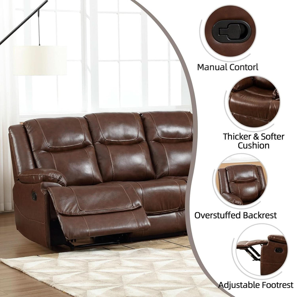Manual Recliner Sofa Set Brown Living Room Collection