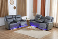 Power Leather Recliner Sofa Set Grey LED Lights Modern