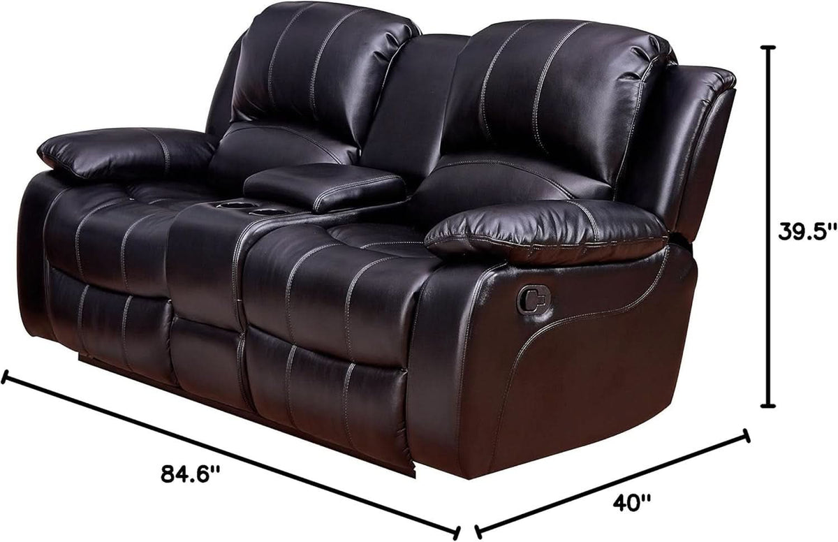 2Piece Bonded Leather Recliner Sofa And Loveseat Set Black 8018 With Pocket Coil Cushions