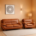 Faux Leather Two Piece Sofa Set In Orange With Wood Frame