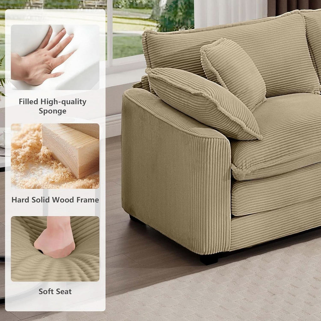 3 Piece Corduroy Sofa Set Camel 3 Seater And 2 Loveseats