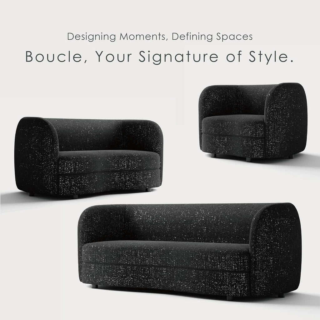 Nimiane Modern Boucle Sofa Set Black With Curved Arms