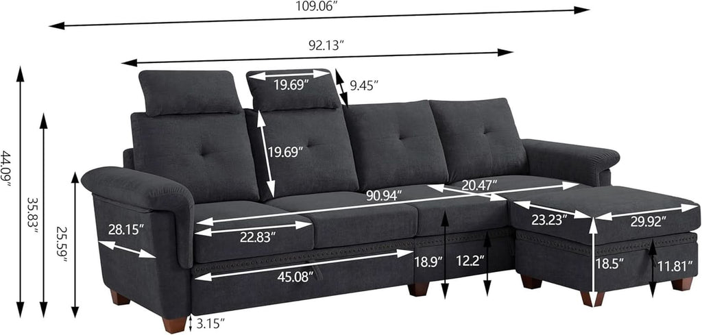 L Shaped Sectional Sofa With Storage Chaise Dark Grey