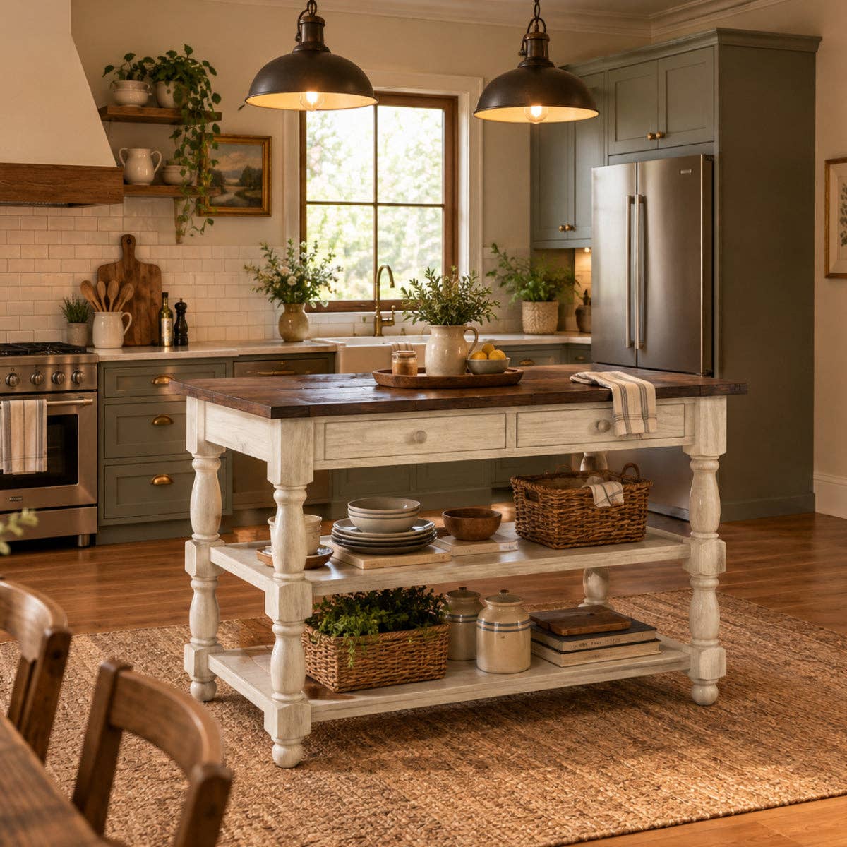 Wood Kitchen Island 2 Drawers 2 Shelf White Distressed | Furniture Dash