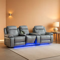 Power Leather Recliner Sofa Set, 2 Piece With LED Lights And USB Ports, Grey