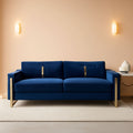 2 Piece Velvet Loveseat Sofa Set For Living Room 86 Inch Blue With Gold Metal Legs And 4 Pillows