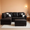 Faux Leather Sectional Sofa With Chaise Black For Living