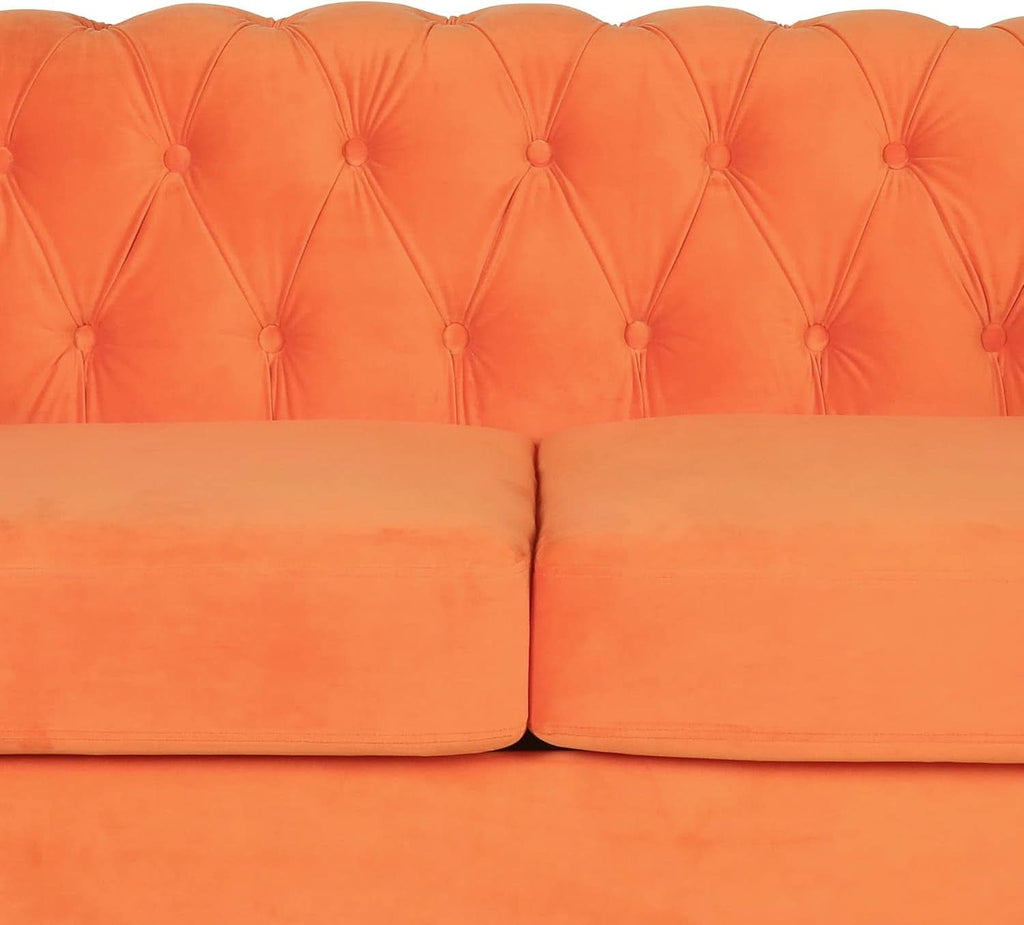 Three Piece Orange Sectional Sofa Set Tufted Living Room