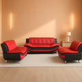 Living Room Sofa Set 3-Piece Faux Leather Black Red