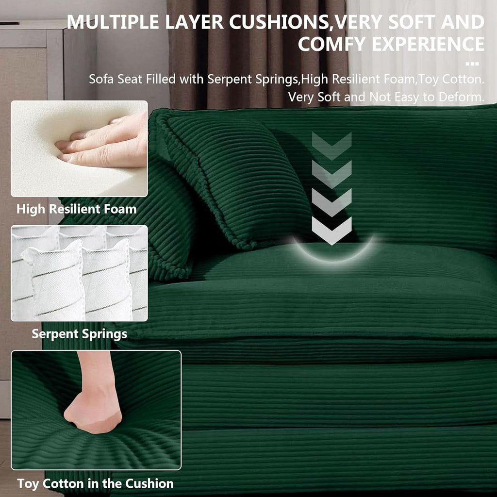 Oversized 2 Piece Sofa Set 3 Seater Loveseat Green