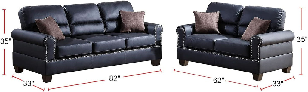 Bonded Leather 2 Piece Sofa And Loveseat Set Black