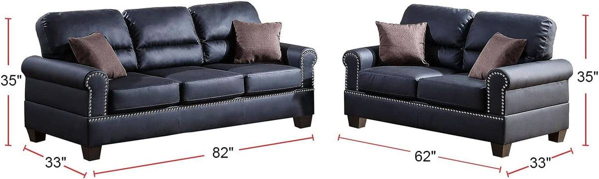 Bonded Leather 2 Piece Sofa And Loveseat Set Black
