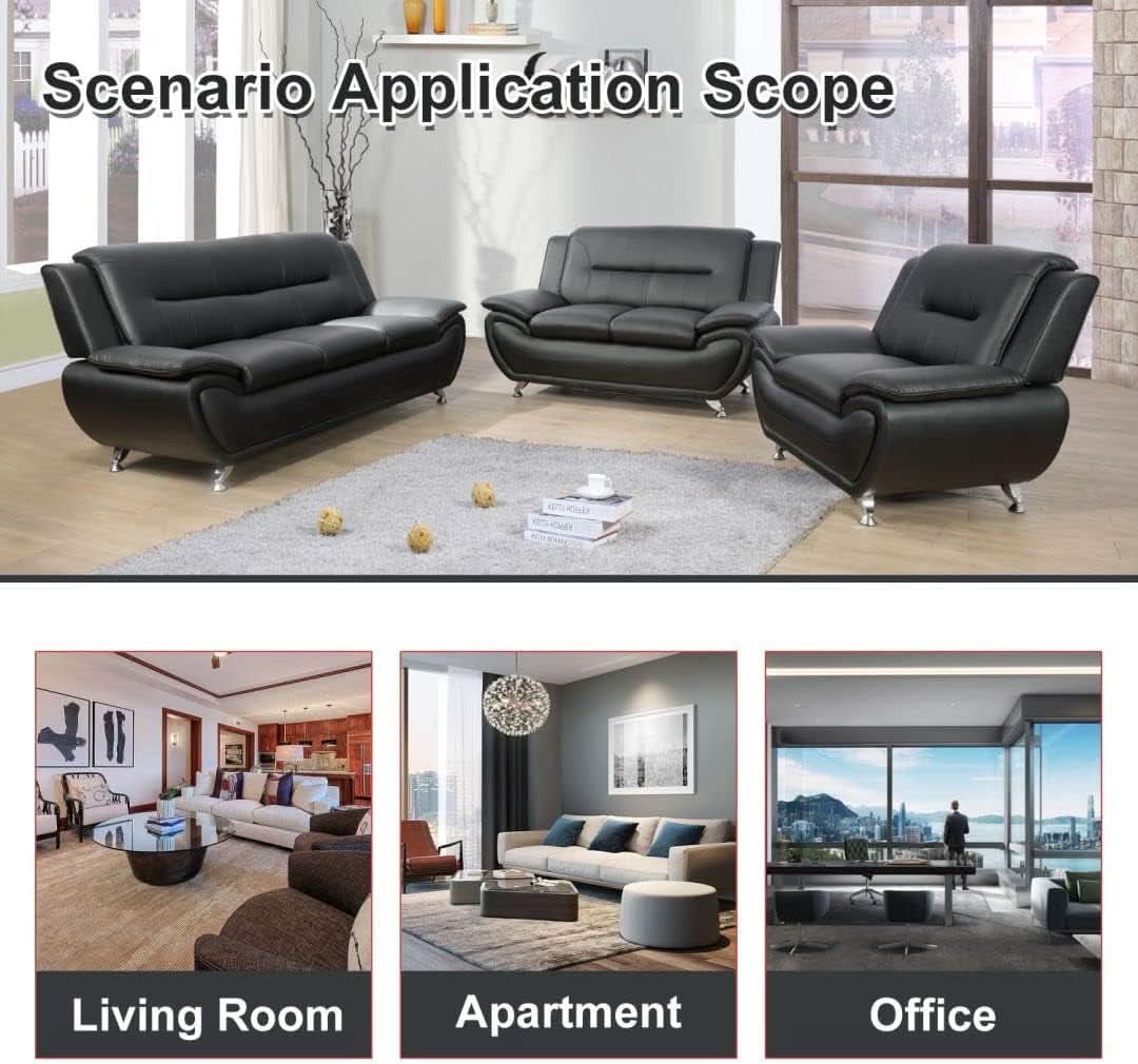 3 Piece Black Sofa Set Modern Living Room Couch Set Sofa Loveseat Chair For Home Decor