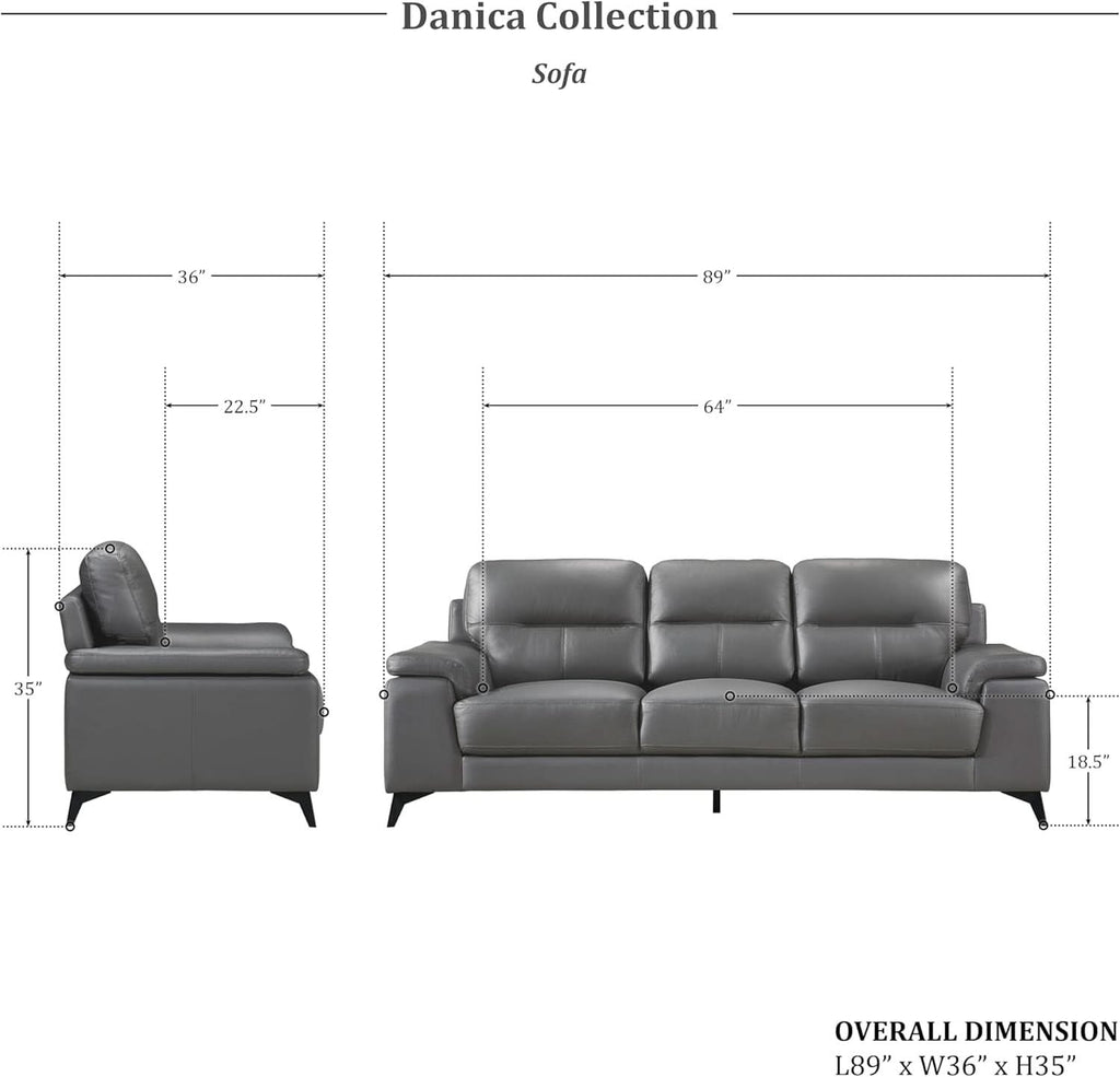 Top Grain Leather Two Piece Living Room Sofa Set Dark Gray