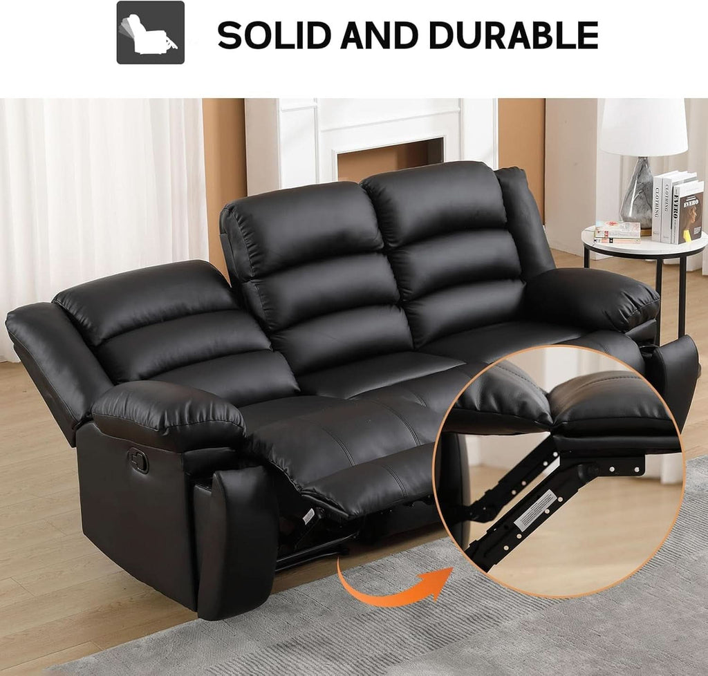 Black Faux Leather Manual Recliner Sofa Set With Loveseat