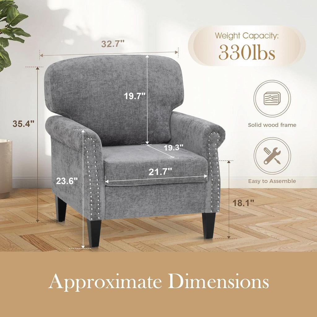 3 Piece Living Room Furniture Set Grey Linen Fabric Loveseat And Two Accent Chairs