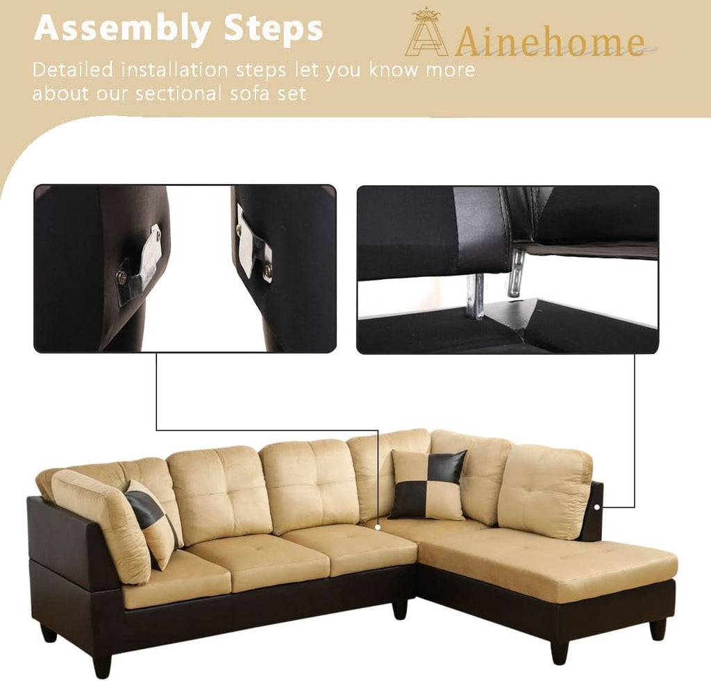 2 Piece L Shaped Sectional Sofa Set Beige Microfiber Right Hand Facing Ideal For Living Room