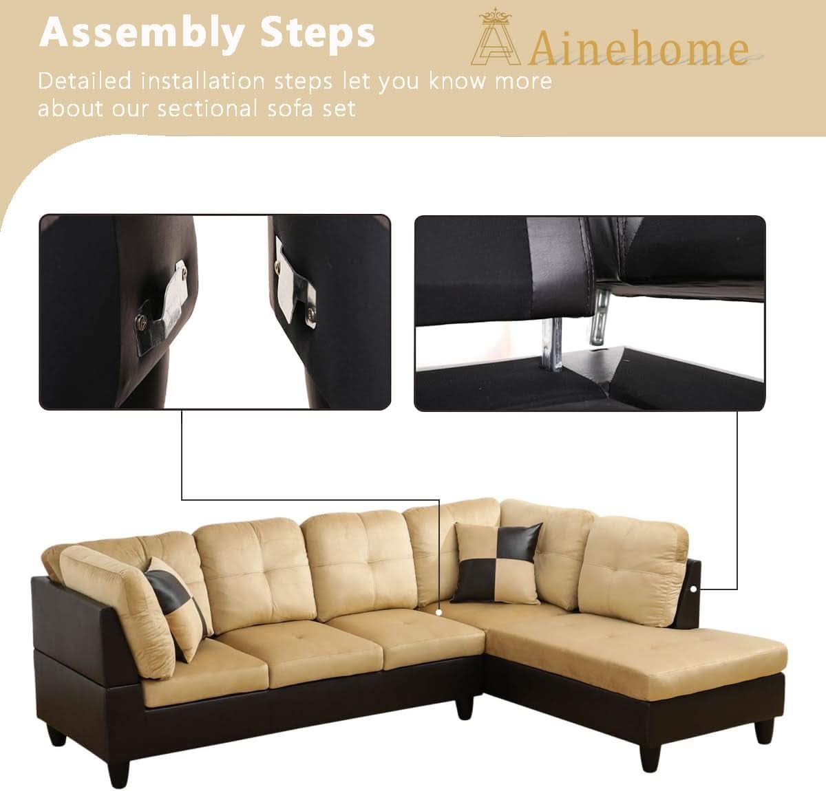 2 Piece L Shaped Sectional Sofa Set Beige Microfiber Right Hand Facing Ideal For Living Room