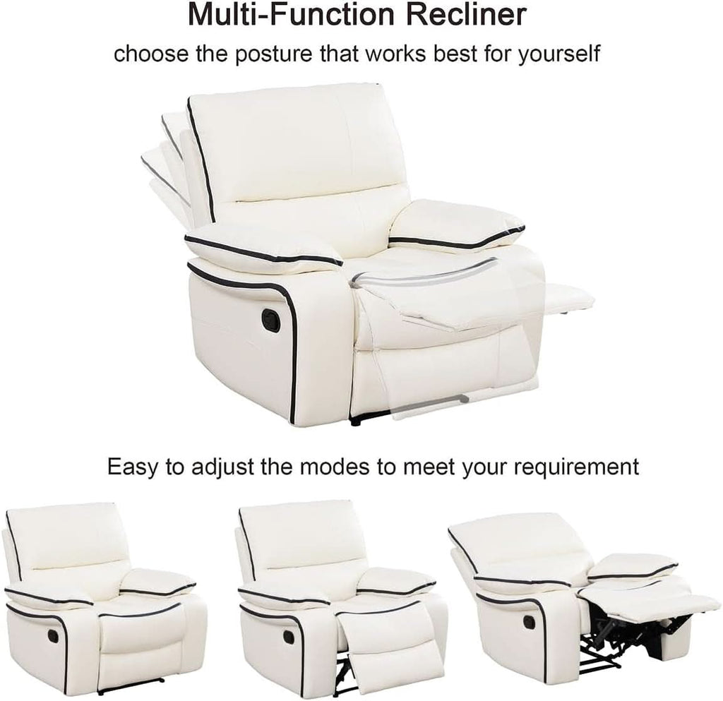 Leather Recliner Sofa Set With Storage Console White